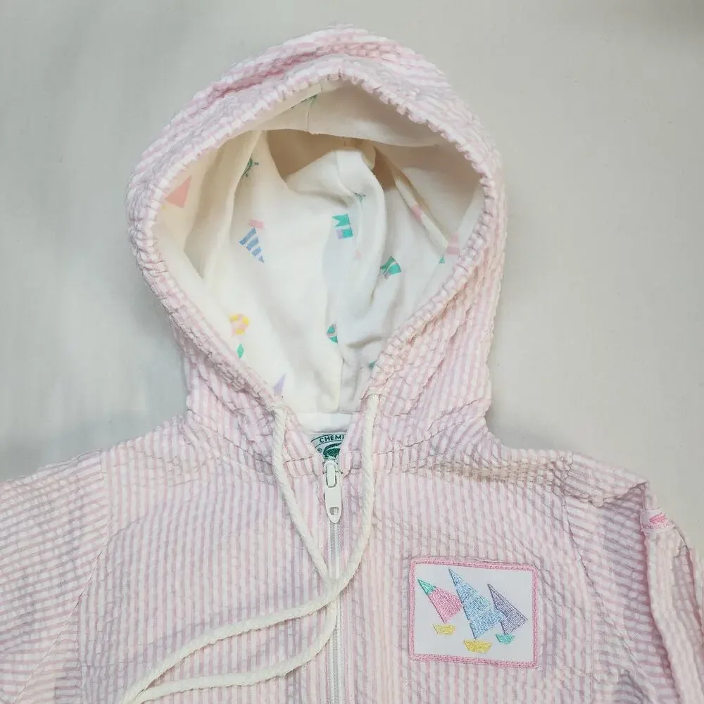 Lacoste Seersucker Jacket Size 12-24 Mths Pink Zip Up Hooded Cotton Vintage 80s
